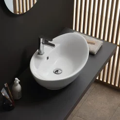 Kiamami Valentina Lavabo De Salle De Bain En Céramique Blanche De Forme Ovale