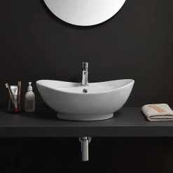 Kiamami Valentina Lavabo De Salle De Bain En Céramique Blanche De Forme Ovale
