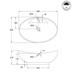 Kiamami Valentina Lavabo De Salle De Bain En Céramique Blanche De Forme Ovale