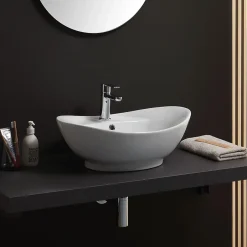 Kiamami Valentina Lavabo De Salle De Bain En Céramique Blanche De Forme Ovale