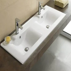 Rue Du Bain Lavabo double vasque encastrable céramique blanche - 121x47 cm - City* Plan Double Vasque