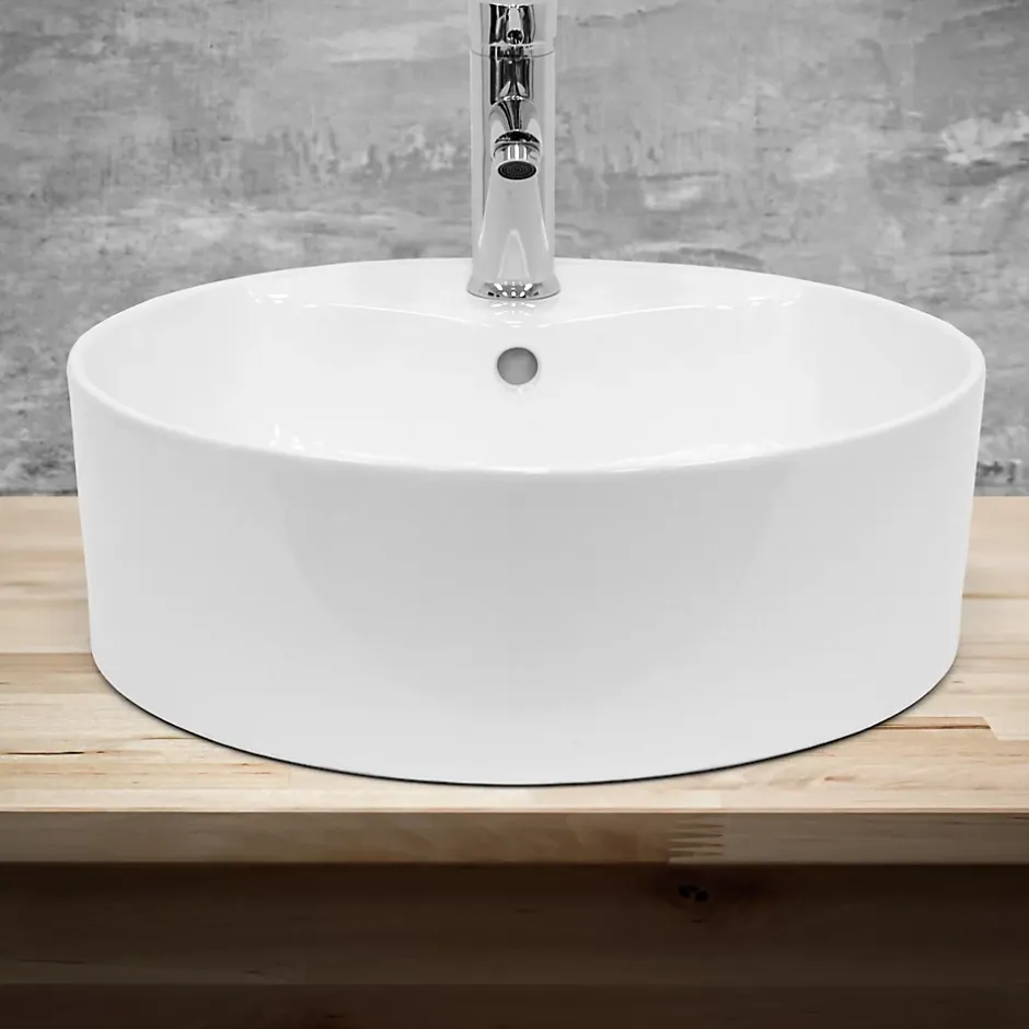 ECD Germany Lavabo en ceramique blanc vasque a poser rond Evier moderne toilette 460x155mm