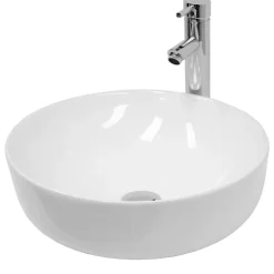 ECD Germany Lavabo en ceramique blanc vasque a poser rond Evier design moderne 400x400mm* Vasque À Poser