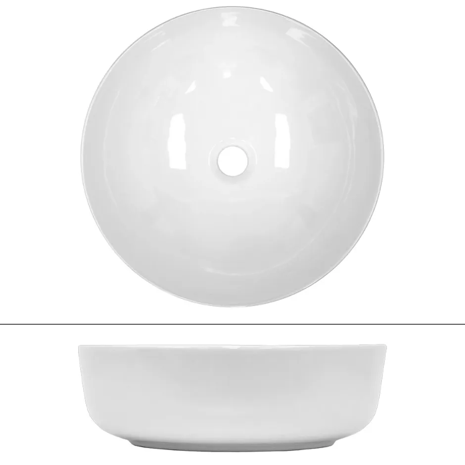 ECD Germany Lavabo en ceramique blanc vasque a poser rond Evier design moderne 400x400mm* Vasque À Poser
