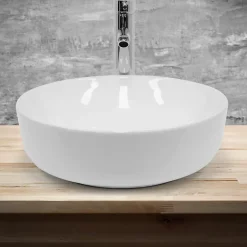 ECD Germany Lavabo en ceramique blanc vasque a poser rond Evier design moderne 400x400mm* Vasque À Poser