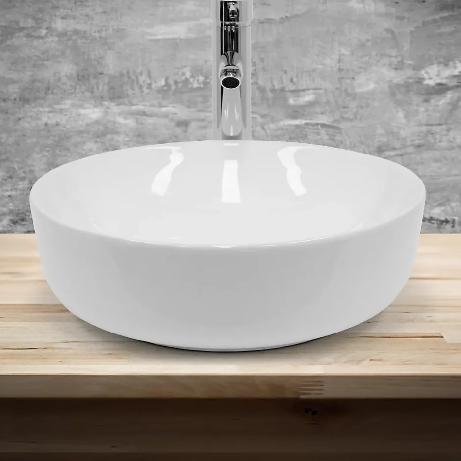 ECD Germany Lavabo en ceramique blanc vasque a poser rond Evier design moderne 400x400mm* Vasque À Poser