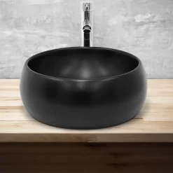 Luxebath Lavabo en ceramique noir mat vasque a poser ronde pour salle de bain 400x155 mm* Vasque À Poser