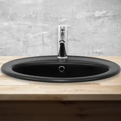Luxebath Lavabo en ceramique noir mat vasque encastre pour salle de bain 570x485x195 mm