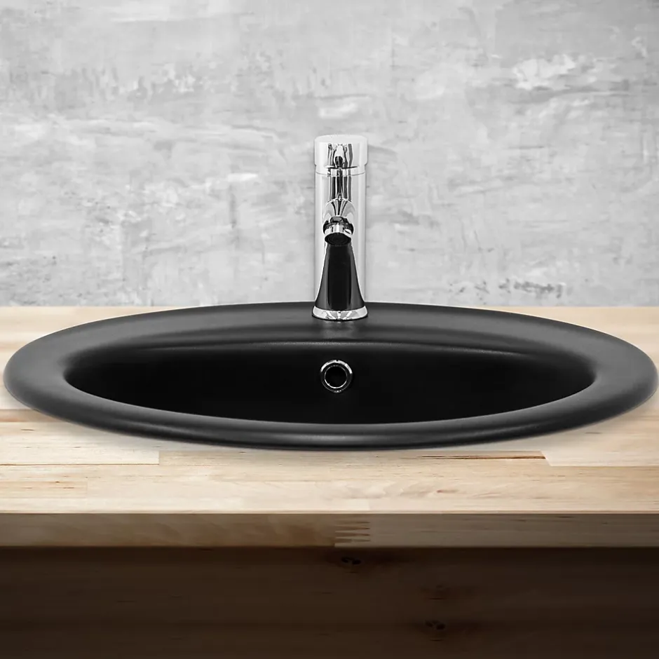 Luxebath Lavabo en ceramique noir mat vasque encastre pour salle de bain 570x485x195 mm