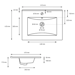 Luxebath Lavabo en ceramique noir mat vasque encastrer pour salle de bain 615x470x175 mm