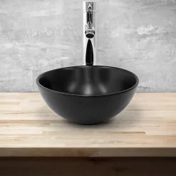 Luxebath Lavabo en ceramique noir mat vasque a poser ronde pour salle de bain 280x150 mm