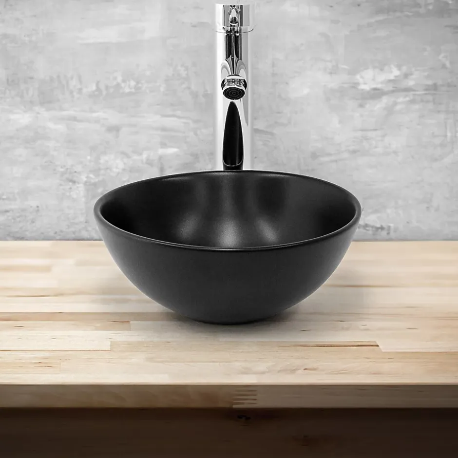 Luxebath Lavabo en ceramique noir mat vasque a poser ronde pour salle de bain 280x150 mm