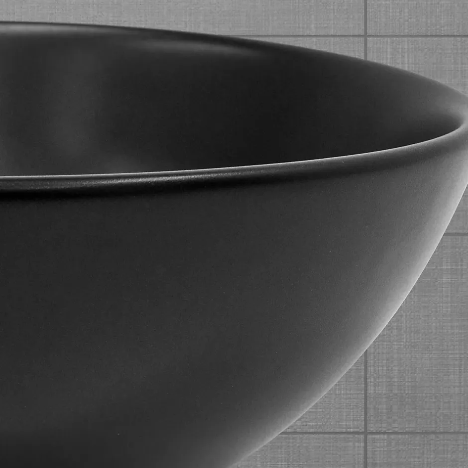 Luxebath Lavabo en ceramique noir mat vasque a poser ronde pour salle de bain 280x150 mm