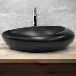 Luxebath Lavabo en ceramique noir mat vasque a poser pour salle de bain 585x375x145 mm