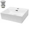 ECD Germany Lavabo en céramique blanc avec garniture de vidage vasque à poser 415 x 360 mm