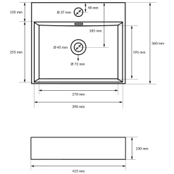 ECD Germany Lavabo en céramique blanc avec garniture de vidage vasque à poser 415 x 360 mm
