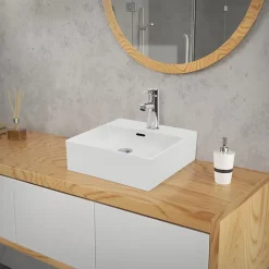 ECD Germany Lavabo en céramique blanc avec garniture de vidage vasque à poser 415 x 360 mm
