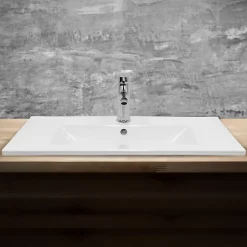 ECD Germany Lavabo en céramique blanc avec garniture de vidage et trop-plein 710x465x175 mm* Vasque À Encastrer