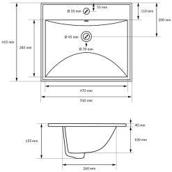Ml-Design Lavabo en céramique blanc avec garniture de vidage et trop-plein 510x415x155 mm