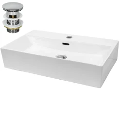 ECD Germany Lavabo en céramique blanc avec garniture de vidage vasque à poser 515 x 360 mm* Vasque À Poser