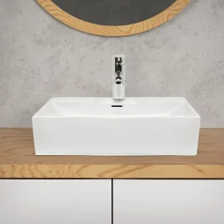 ECD Germany Lavabo en céramique blanc avec garniture de vidage vasque à poser 515 x 360 mm* Vasque À Poser