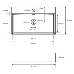ECD Germany Lavabo en céramique blanc avec garniture de vidage vasque à poser 515 x 360 mm* Vasque À Poser