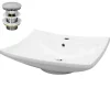 ECD Germany Lavabo en céramique blanc avec garniture de vidage lave-mains moderne 605x165 mm