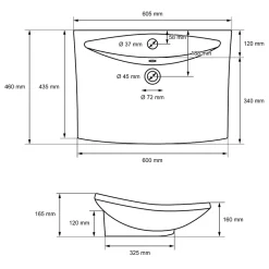 ECD Germany Lavabo en céramique blanc avec garniture de vidage lave-mains moderne 605x165 mm