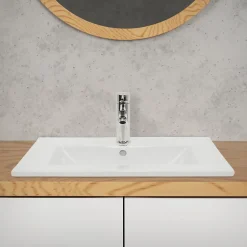 ECD Germany Lavabo en céramique blanc avec garniture de vidage vasque encastrer 610x465 mm* Vasque À Encastrer