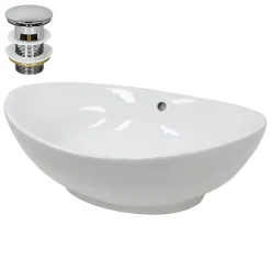 ECD Germany Lavabo en céramique blanc avec garniture de vidage lave-mains moderne 590x390 mm* Lavabo