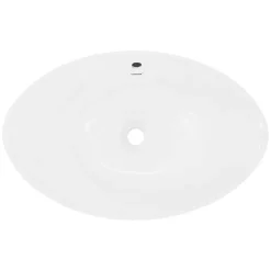 ECD Germany Lavabo en céramique blanc avec garniture de vidage lave-mains moderne 590x390 mm* Lavabo