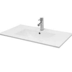 ECD Germany Lavabo en céramique blanc avec garniture de vidage lave-mains moderne 710x465 mm* Vasque À Encastrer