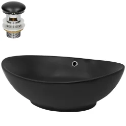 Ml-Design Lavabo en céramique noir lave-mains avec garniture de vidage 590x380x190 mm