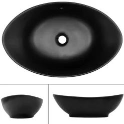 Ml-Design Lavabo en céramique noir lave-mains avec garniture de vidage 590x380x190 mm