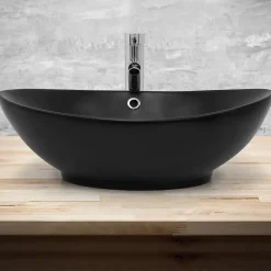 Ml-Design Lavabo en céramique noir lave-mains avec garniture de vidage 590x380x190 mm