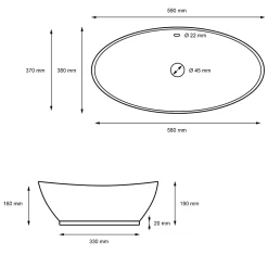 Ml-Design Lavabo en céramique noir lave-mains avec garniture de vidage 590x380x190 mm