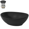 Luxebath Lavabo en céramique noir lave-mains moderne + garniture de vidage 410x335x145 mm