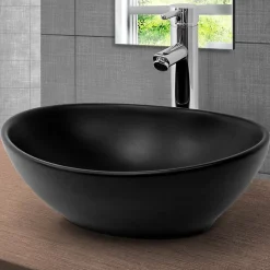 Luxebath Lavabo en céramique noir lave-mains moderne + garniture de vidage 410x335x145 mm