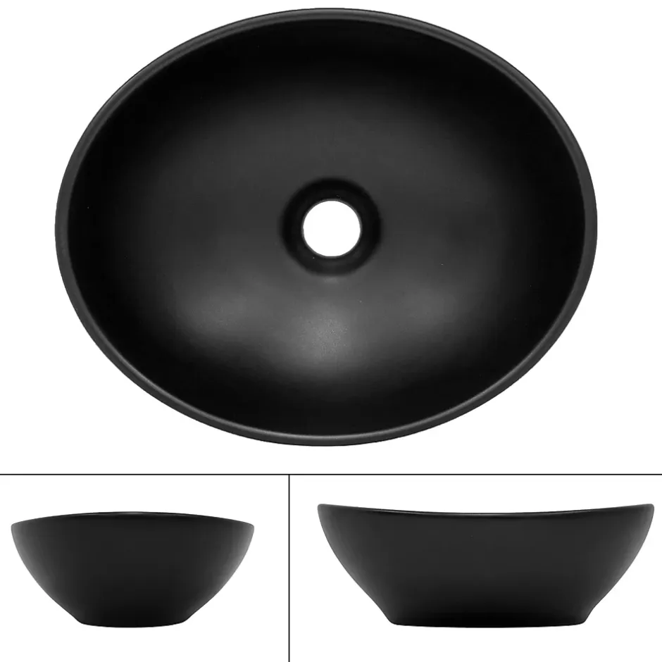 Luxebath Lavabo en céramique noir lave-mains moderne + garniture de vidage 410x335x145 mm