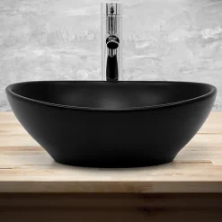 Luxebath Lavabo en céramique noir lave-mains moderne + garniture de vidage 410x335x145 mm