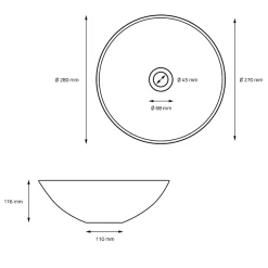 Ml-Design Lavabo en céramique ronde blanc sans trop-plein avec bonde de vidage 280x116 mm* Lavabo