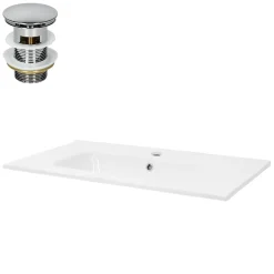 Ml-Design Lavabo encastré en céramique blanc avec garniture de vidage chrome* Vasque À Encastrer