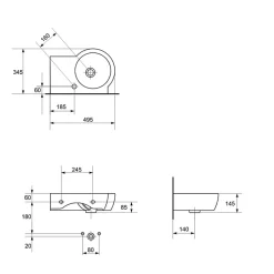 Planète Bain Lavabo gain de place 49.5 cm avec vasque décentrée à gauche - Nano* Lavabo