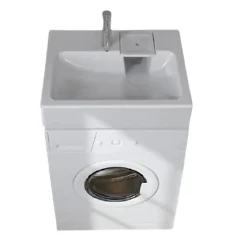 Plusdeplace Lavabo gain de place salle de bain Gpm Mini - Siphon déporté à l'arrière pour installer une machine à laver en-dessous - 37cm de p* Lavabo