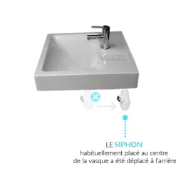Plusdeplace Lavabo gain de place salle de bain Gpm Mini - Siphon déporté à l'arrière pour installer une machine à laver en-dessous - 37cm de p* Lavabo