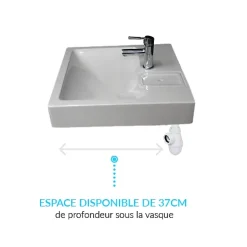 Plusdeplace Lavabo gain de place salle de bain Gpm Mini - Siphon déporté à l'arrière pour installer une machine à laver en-dessous - 37cm de p* Lavabo