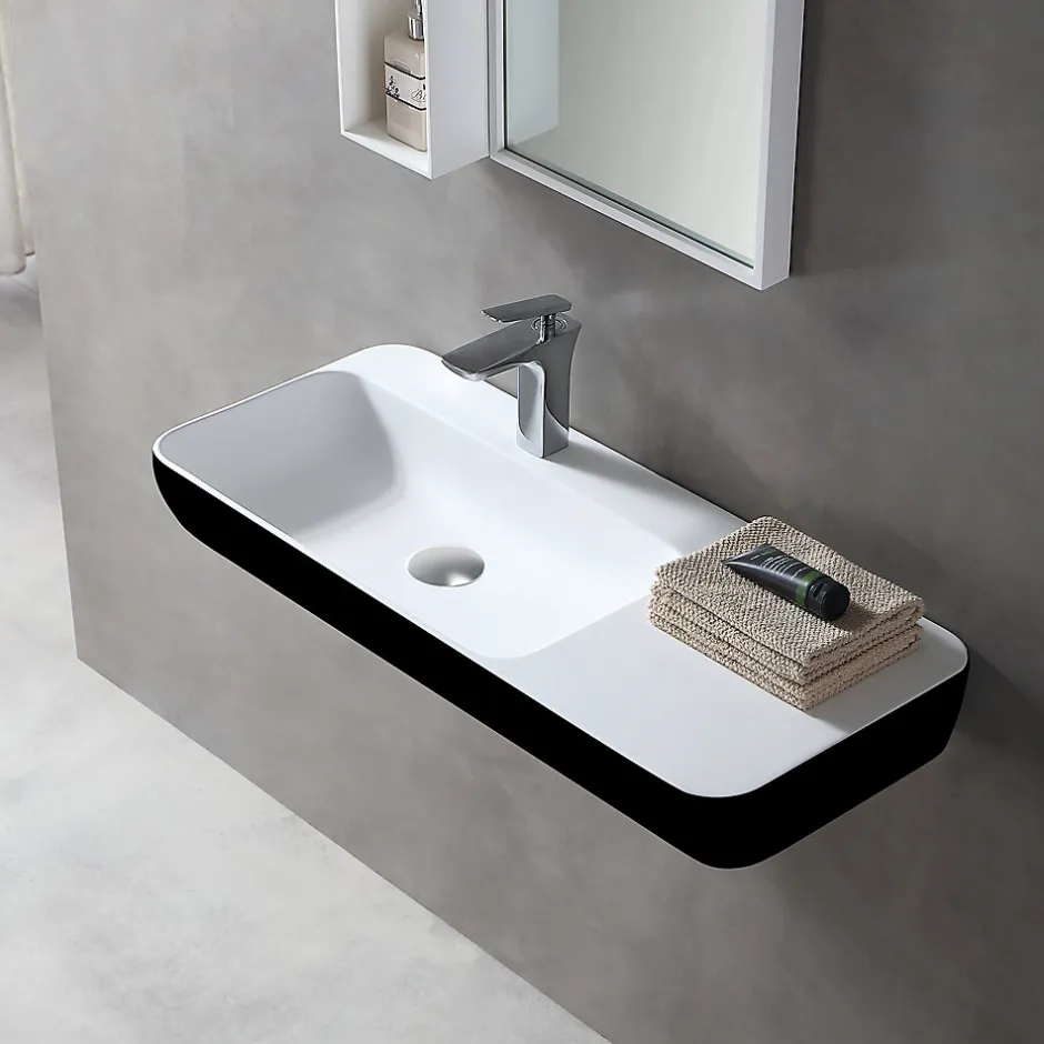 Bernstein Lavabo mural / vasque à poser 90x40x12cm en fonte minérale - noir/blanc mat - TWG202* Lavabo