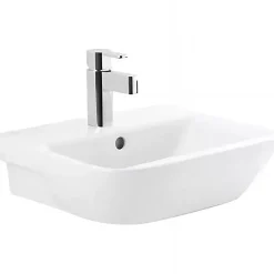 Sanindusa Lavabo mural céramique traditionnelle Look 46x42 blanc (robinet et vidage non inclus)* Lavabo
