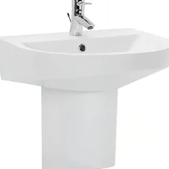 Sanindusa Lavabo mural céramique traditionnelle UrbY 56 blanc (robinet, vidage et colonne non inclus)* Lavabo