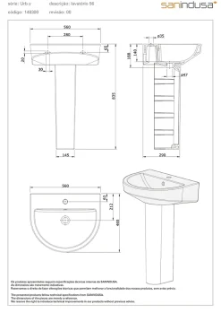 Sanindusa Lavabo mural céramique traditionnelle UrbY 56 blanc (robinet, vidage et colonne non inclus)* Lavabo